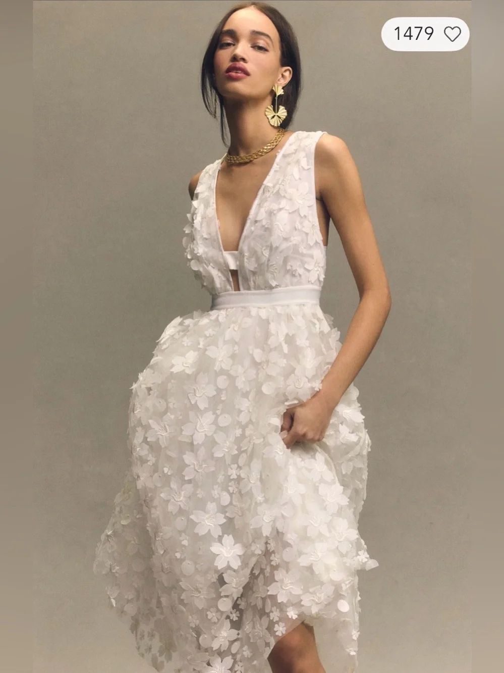 BHLDN Stevie Sleeveless V-Neck Floral Appliqué A-Le midi dress